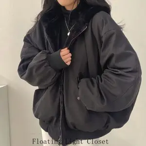 Korean Style Fleece-lined Thickened Double-sided Wear Lamb Wool Cotton-padded Coat Women's Clothing Winter Loose-fit Hooded Top Womenswear Jackets Comfort Lady Long Sleeve Outerwear Basic Casual Minimalist solid button blazer fashion soft woman quilt