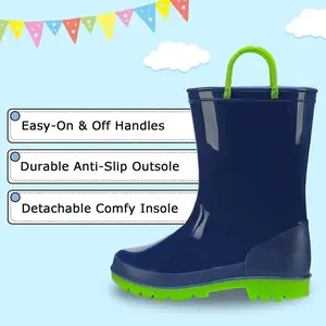 Boys Girls Rain Boots Toddler Kids Waterproof Boots Children Lightweight Rain Shoes with Handles Pink