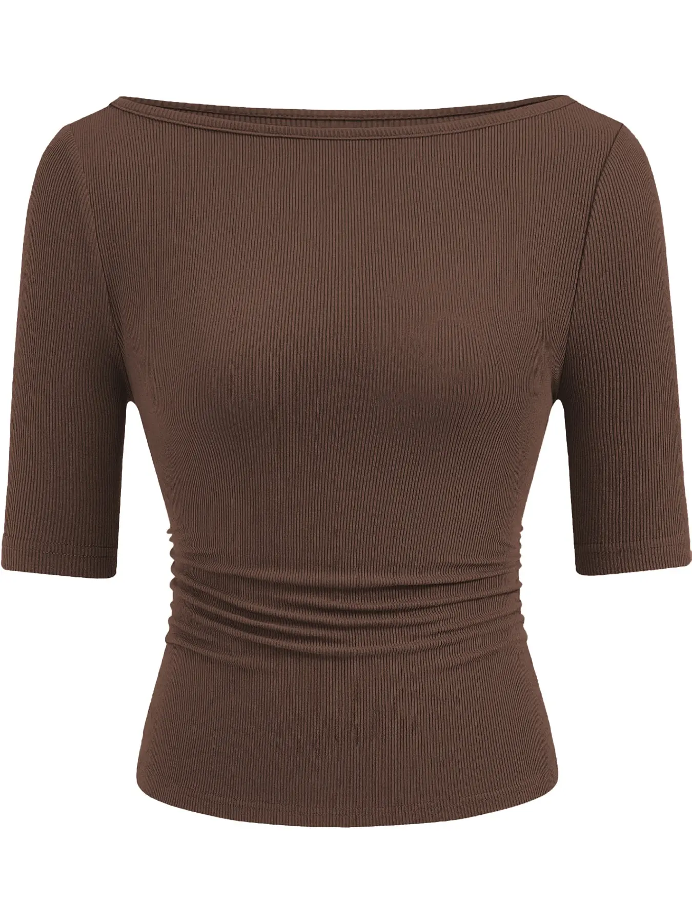 Women's Summer Short Sleeve Knit Sweater, Boat Neck Ribbed Texture T-Shirt, Tight Fit Lightweight Casual Basic Top, 2026 Summer Clothing, Knitwear, Womenswear, Lady, Knitted Top, Casual Fashion Top, Fitted Knitwear Top, Casual Knit Tops
