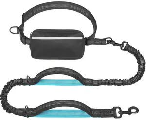 Hands Free Dog Leash with Zipper Pouch, Dual Padded Handles and Durable Bungee for Walking, Jogging and Running Your Dog (Large, 25-120 lbs, Black)