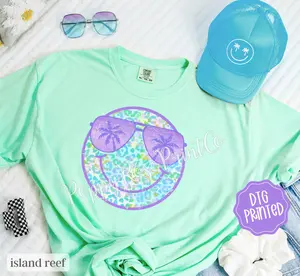 Purple Leopard Smiley Shirt Comfort Colors, Cute Summer Oversized Beach Tee, Swimsuit Cover Up