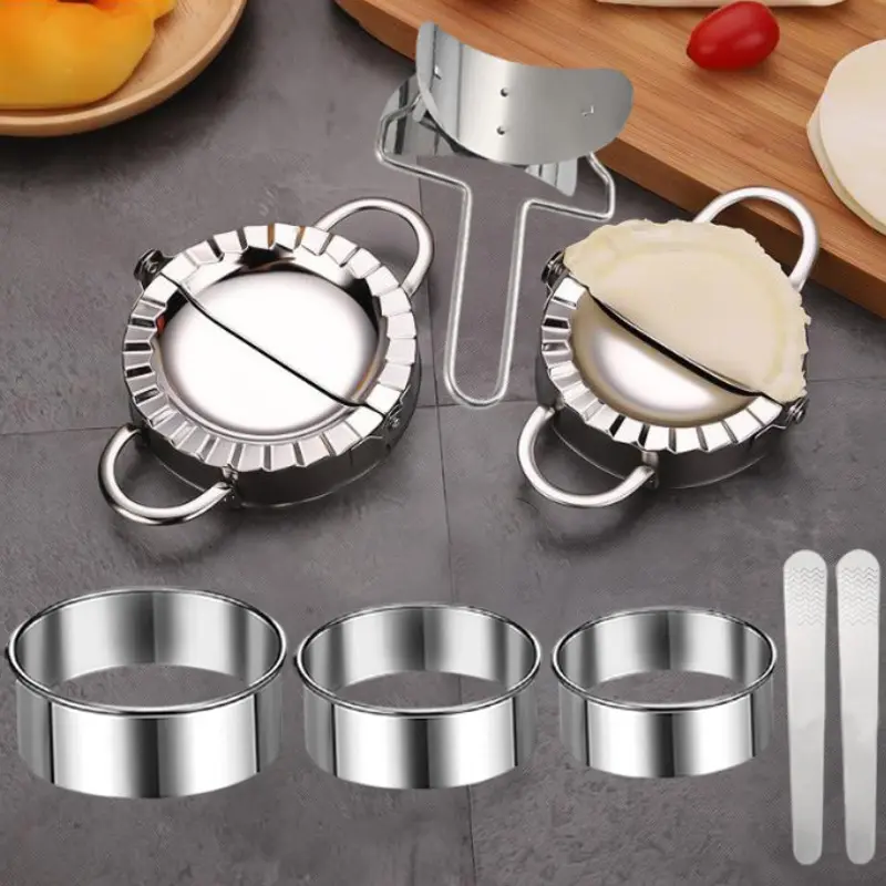 8 PCS Dumpling Making Mold Multifunctional Dumpling Machine Set, Stainless Steel Dumpling Machine Set Dumpling Mold, Pastry Cutting Machine, Food Contact Safety, Including Dough Cutting Machine and Kitchen Dumpling Mold