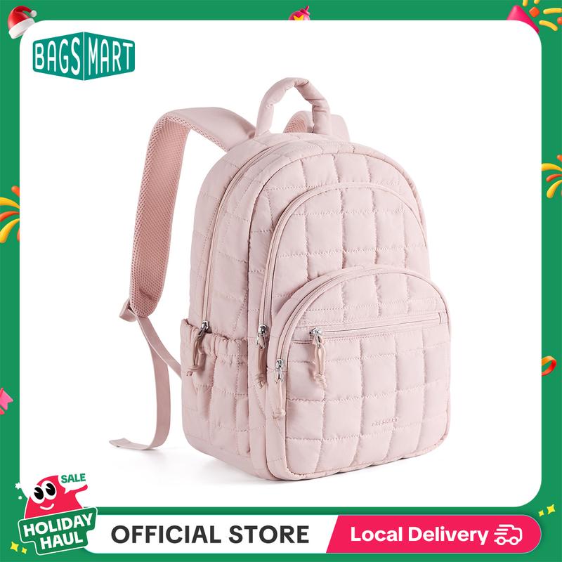 BAGSMART Quilted Laptop Backpack for Women–Regular Size with 32OZ Pockets Water-Resistant College & Travel Backpack, Fits 15.6”Laptop and Mini Size(11.4" × 8.2" × 4.3") Fits 9.7”Laptop TikTokShopHolidayHaul