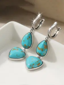 Elegant Vintage Minimalist Teardrop Heart Synthetic Turquoise Drop Earrings, Perfect Holiday Gift for Women, Chic Accessory for All Seasons, High Quality Earrings, Turquoise Dangle Earrings