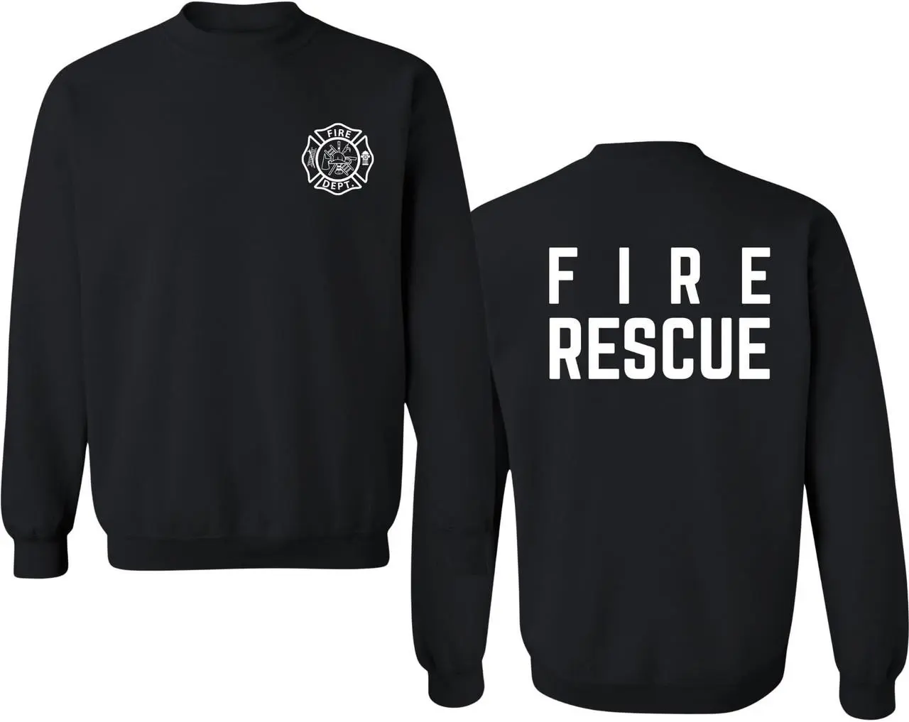 Women's Fire Dept. Fire Rescue Crewneck Pullover, Classic Casual Long Sleeve Cotton Sweatshirt with Double-Side Print, Round Neck, Soft, Tops, Double Print, Fit, Printed