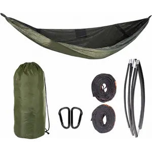 Camping Hammock with Mosquito Net, Ultralight Backpacking Hammock with Bug Net, Tree Straps & Carabiners Included, 330 lb Capacity (Army Green)