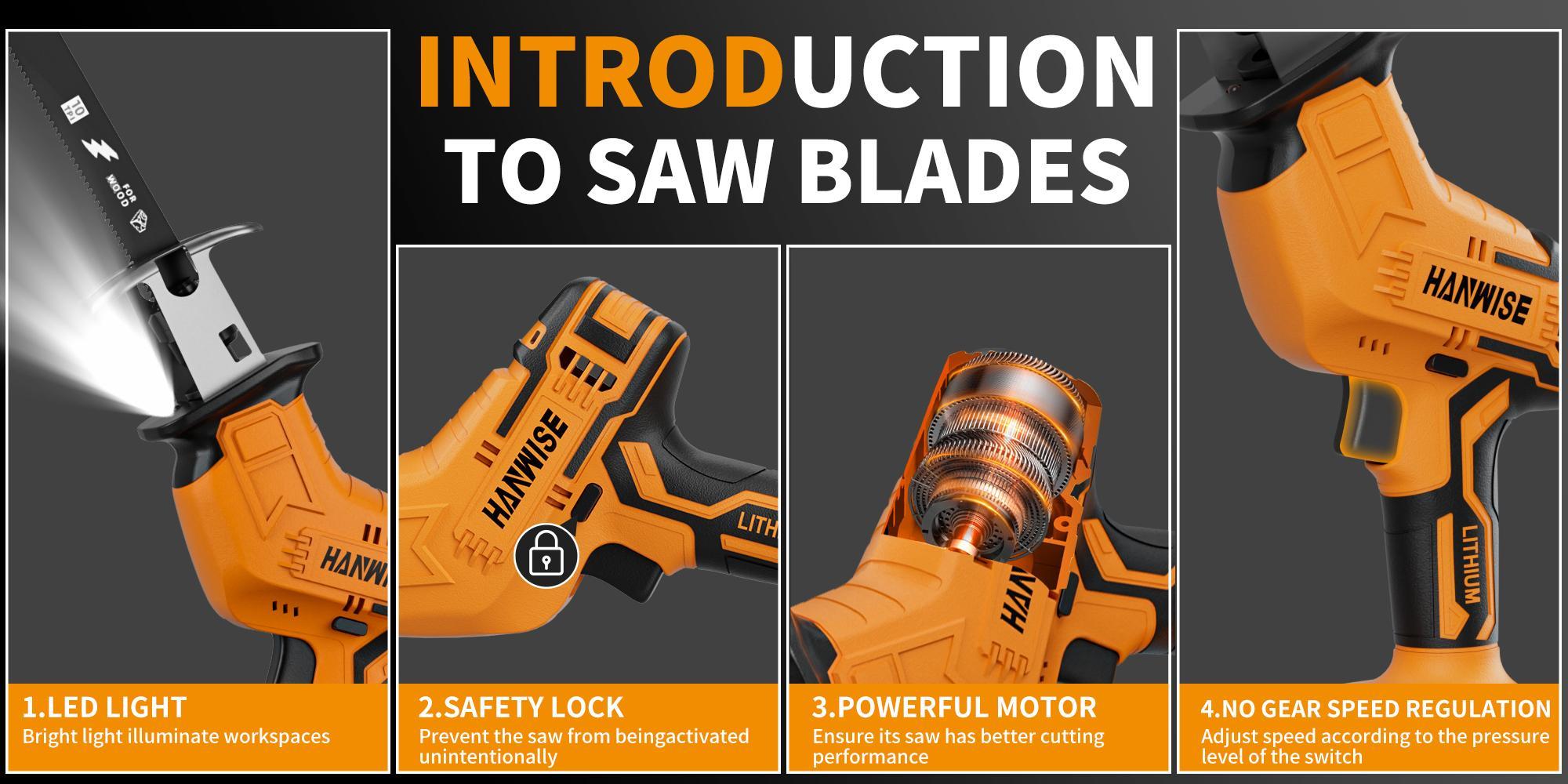 Reciprocating Saw, Electric Saw with Charger And Battery, 20V Power Saws, Variable Speed from 0 to 3500 SPM, Tool-Free Blade Replacement, Includes 4 Blades for Cutting Wood, PVC