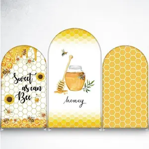 15-day 2D Flat Delivery Sweet as Can Bee Honeycomb Arch Backdrop Cover with Sunflowers for Baby Shower Photo Booth