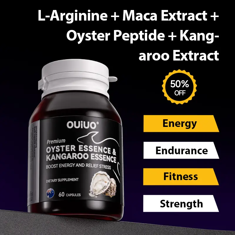 OUIUO-7-in-1 Nitric Oxide Amino Acid Booster - L-Arginine + Maca Extract + Oyster Peptides + Kangaroo Extract + Niacin + Zinc Selenium + Vitamins - 60 Capsules Promotes blood flow, boosts energy and endurance! Natural Health Supplement for Fitness