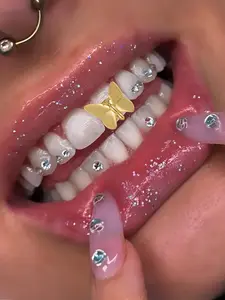 Unique Butterfly Shape Toothbrush Set, Unisex Hip Hop Style, Best-Selling New Design, Includes Toothpaste and Tweezers, Tooth Gem