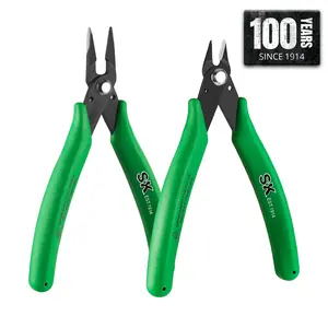 SK 2-Pack Shear-Cutter Pliers Set, 5-Inch Mini Flush Cutter & 5.5-Inch Mini Needle Nose Pliers, with Secure Grips