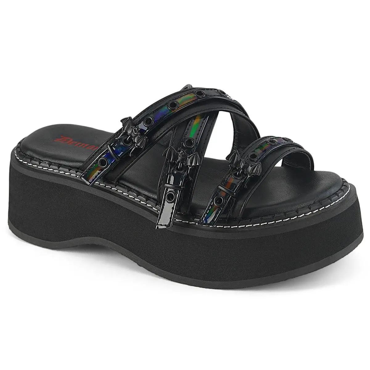 Demonia Emily-07 Black Vegan Leather-Holo Patent Sandals Demonia Emily-07 Black Vegan Leather-Holo Patent Sandals