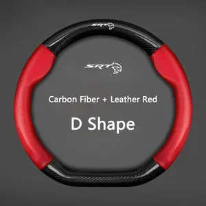 Universal Car Steering Wheel Cover, Carbon Fiber Leather, Anti-Slip, Timple Design, Fashionable, for Dodge Srt Logo, Automotive Accessories