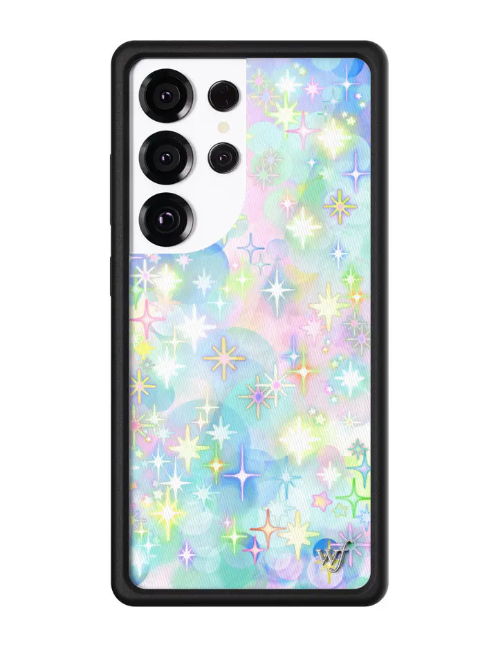 Sparkle City | Limited Edition Trendy Samsung Galaxy Case | Raised Protective Black Bumper | Women Owned Small Business | Vibrant Pastel Blue Purple Green Orange Stars Cloudy Sparkles | Safety Casing Protective | Gift for Her