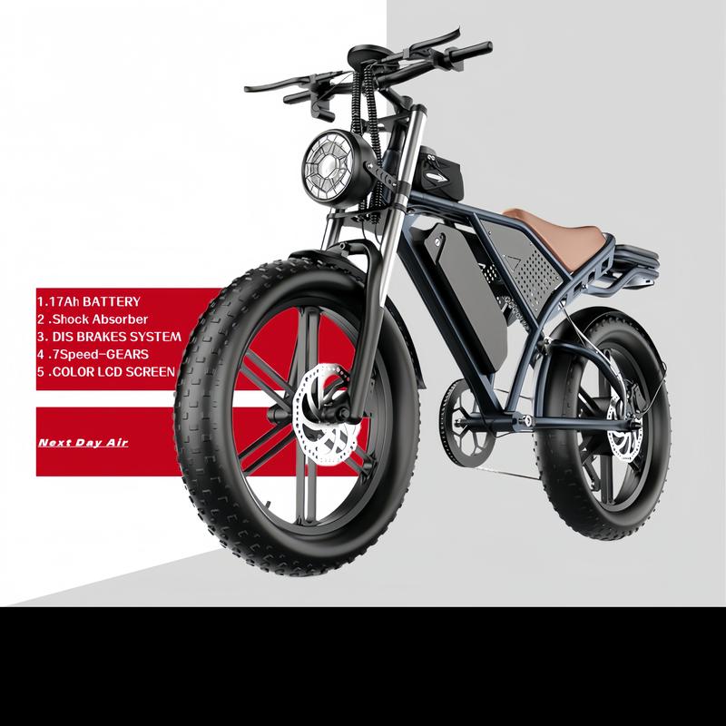 【Christmas Gift&DEEPOWER Ebike】Electric Bike for Adult, 1800W Peak Electric Dirt Bike, 37MPH, 100 Miles(PEDAL-ASSIST), 7 Speed Electric Motorcycle, 48V Removable Battery, 20" Fat Tire Off Road Ebike, All Terrain for Mountain, Sand, Road