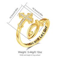 Gold Jesus Cross Fish Ring With CZ