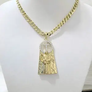 5mmx 18 inch Cadena cubana con dije de la Santa Muerte . Laminado 14k