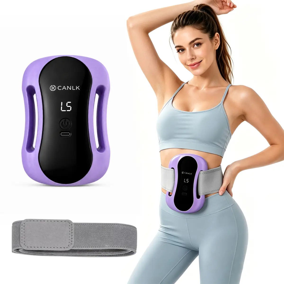 CANLK Fascia Ring Massager, 63in Adjustable Strap Full Body Muscle Recovery Device, 3 Massage Modes & 5 Intensity Levels, Cordless Rechargeable Vibration Massager for Workout Recovery, Waist, Back & Legs