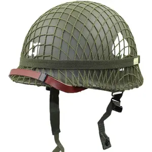 WW2 US Army M1 Green Helmet Replica with Net and Canvas Chin Strap for DIY Painting