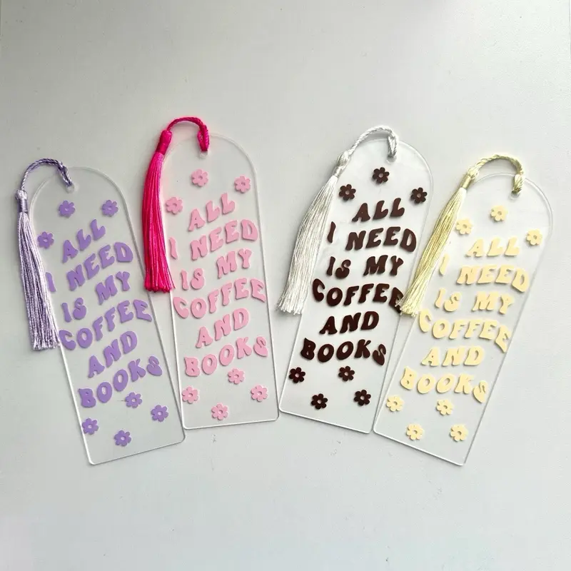 Personalized Acrylic Bookmark - "All I Need is My Coffee and Books" Design with Floral Details