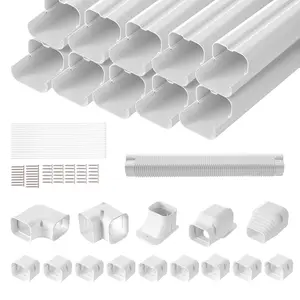 fathersdaygift VEVOR Mini Split Line Set Cover 3-inch W 17.7Ft L, PVC Decorative Pipe Line Cover For Air Conditioner with 10 Straight Ducts Full Components Easy to Install, Paintable for Heat Pumps, White