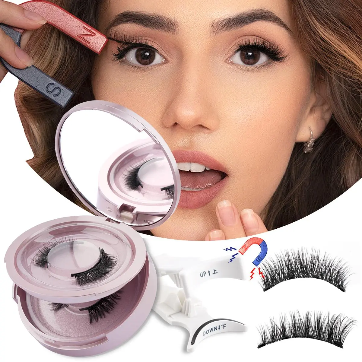 2 Pairs Reusable Magnetic Eyelashes Set with Tweezers Fluffy Faux Cils Natural Long Magnetic False Eyelashes Mink Lashes Makeup