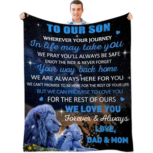 Son Blanket from Mom and Dad- Birthday - Gifts for Son Adult to My Son Blanket Gifts Lion from Parent