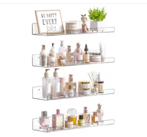 Acrylic Shelves for Bathroom Storage, 15" Floating Shelves Wall Organizer for Perfume, Make up, Skincare, Kids Bookshelf for Bedroom, Nursery, Living Room Decor, Clear, 4 Pack
