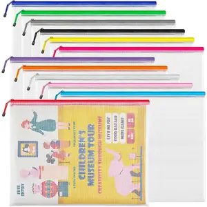 A3 (16.5x12.6 in, 12 Pcs) Mesh Zipper Pouch, 12 Colors Extra Large Waterproof Zipper Bags File Pouches for Office Supplies, Puzzles, Board Game, School, Travel Accessories & Craft Projects