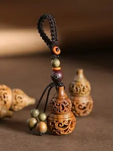 Handmade Sandalwood Gourd Keychain, Handwoven Rope, Car Keychain, Backpack Decor, Phone Charm, Car Accessories, Holiday Gift, Stylish Keychain, Wooden Keychain
