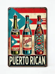 2D Flat, Vintage Puerto Rican Metal Tin Sign - Retro Beer Bottle Labels (Mavi, Coquito, Piñebro) - Puerto Rican Decor - Heavy-Duty Metal