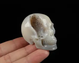 2.0" Agate Geode Carved Crystal Skull,Realistic, Crystal Healing