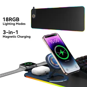 3-in-1 Wireless Charging RGB Mouse Pad – Desk Setup Upgrade (800×300mm)