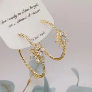 LisiZen Gorgeous Personality Fashion Exaggerated Micro-Inlaid Full Zircon Ice Crystal Flower Hoop Earrings, Exquisite Light Luxury Versatile High-End Earrings DZEH4980