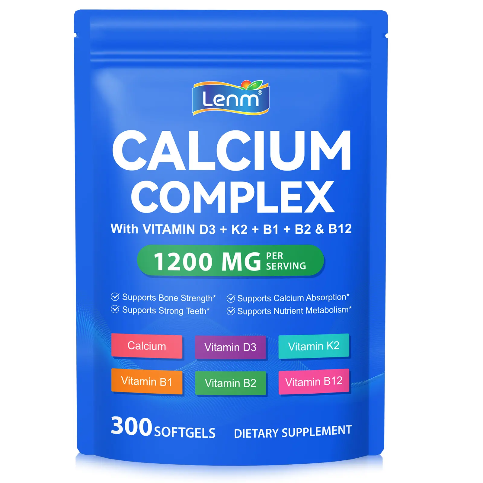 Calcium Complex Supplement with D3, K2, B1, B2 & B12 | Supports Bone Strength and Healthy Teeth | Easy to Digest | for Men & Women 300 softgels