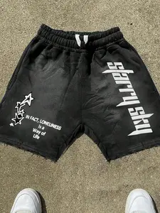 Men's Washed Starry Sky Print Sweat Shorts,  Streetwear Drawstring Shorts For Summer Daily Wear