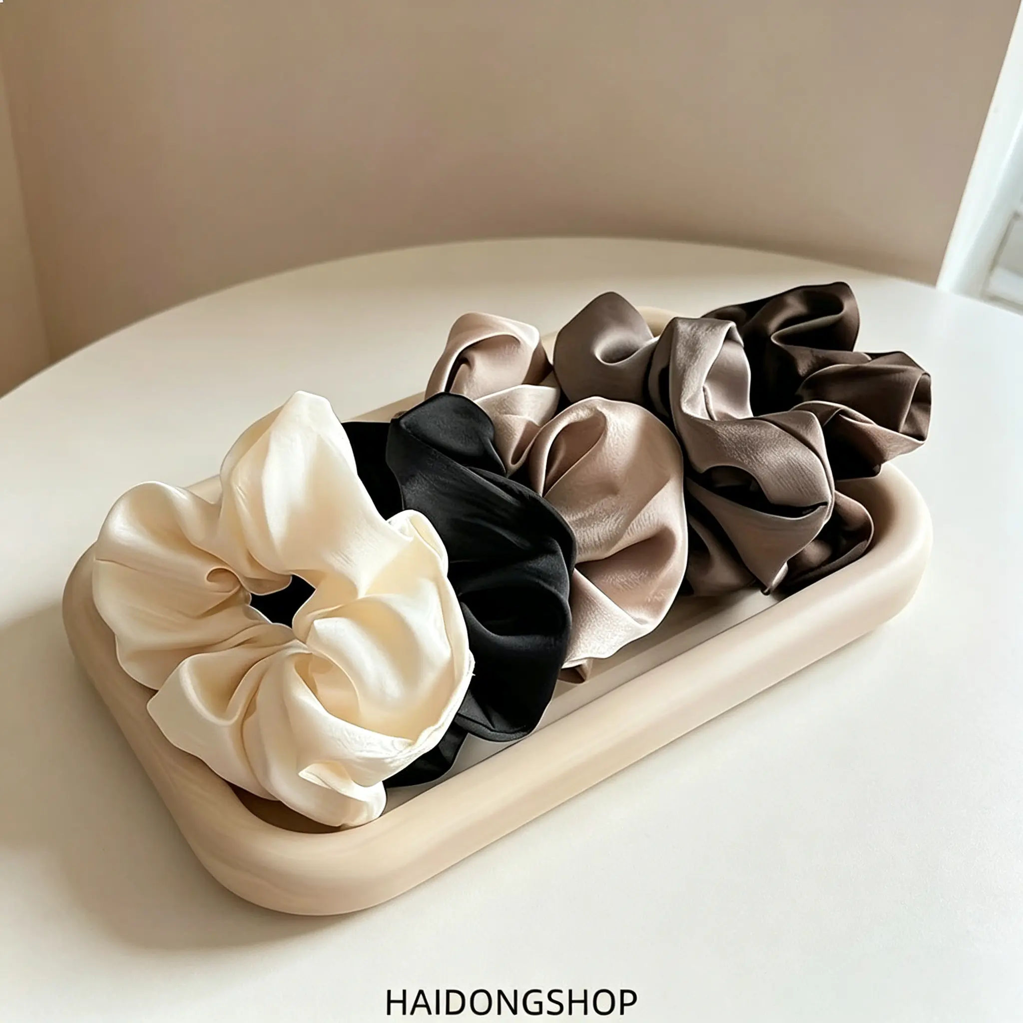 5-Pack Elegant Solid Plain Fabric Hair Scrunchies, Soft Stretch Elastic Ponytail Holders, Comfortable Gentle Hair Accessories for Women & Girls, Minimalist Everyday Hair Decor for Casual Daily, School & Office Hairstyling