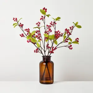 19" Red Berry in Amber Glass Artificial Arrangement - Hearth & Hand with Magnolia