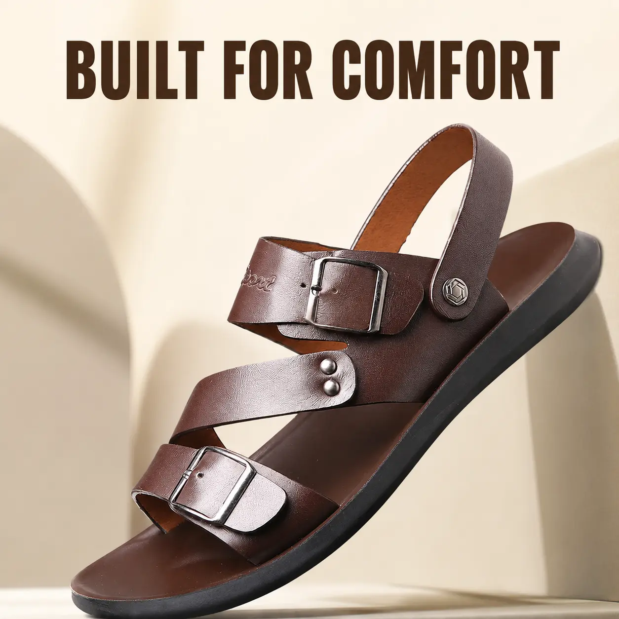 Men's Buckle-Adjustable Casual Beach Sandals - Shoe, Footwear, Cushioned Footbed, Flexible Flat Sole, Anti-Slip, Adjustable Ankle Height, Easygoing Summer Style (Black & Brown)