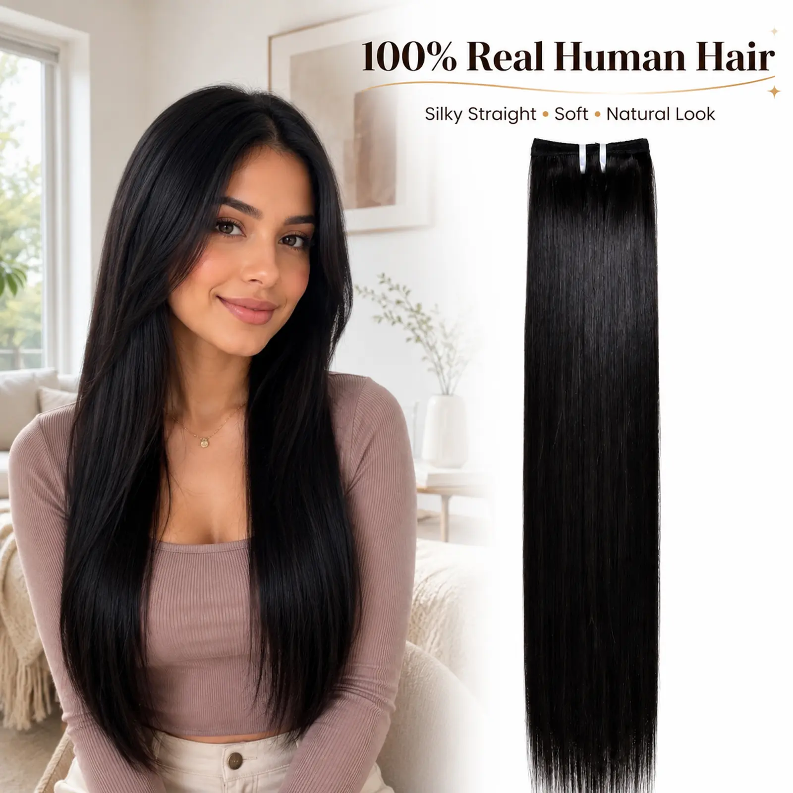 Vietnamese Raw Straight Human Hair Bundles, 100g Long Weft Extensions 20-28 Inch, Natural Black Virgin Hair, Cuticle Aligned, Tangle-Free, Heat & Dye Friendly, Natural Straight, Edgy, Full Head Install