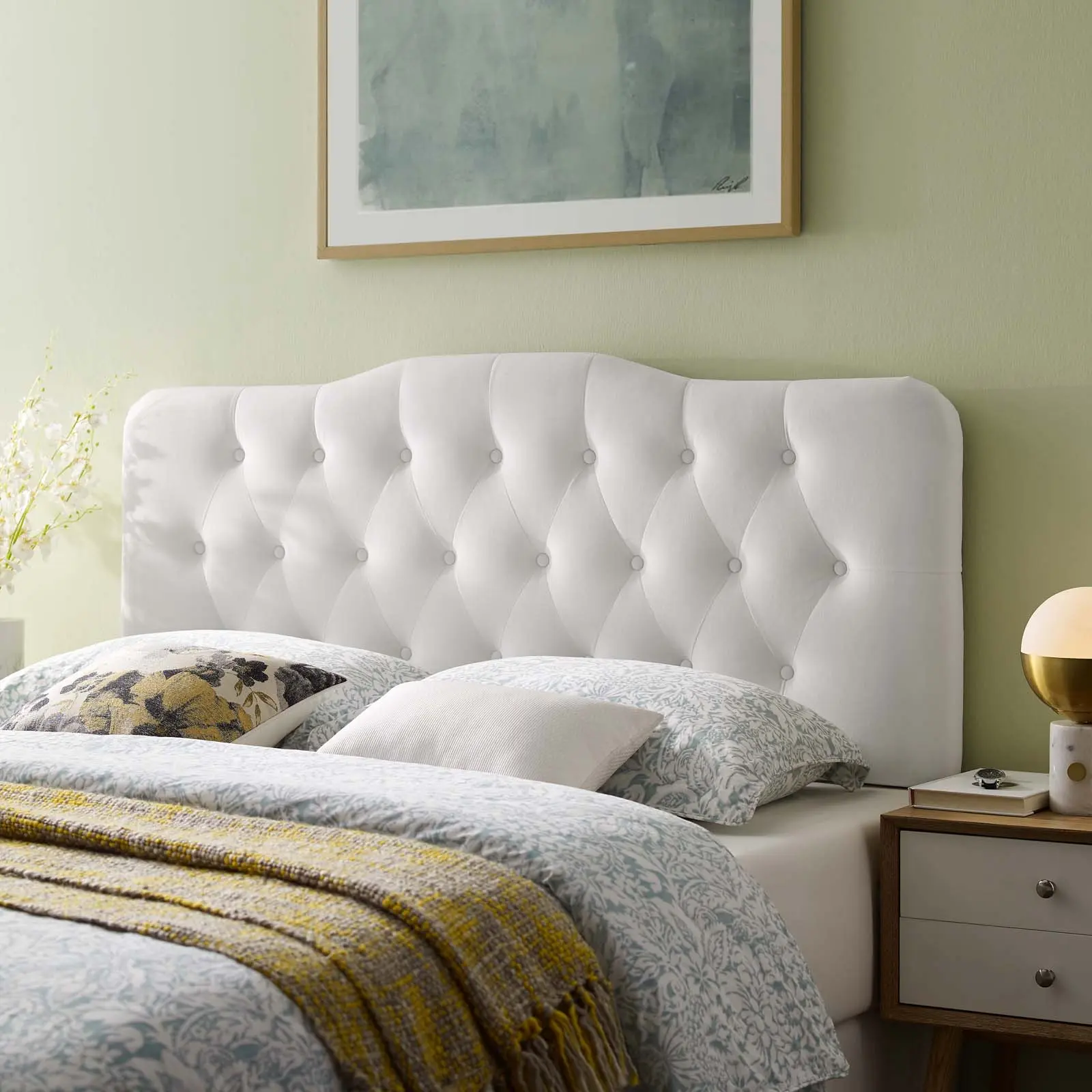 Modway Annabel Modern Full-Size Luxury Bedroom Headboard, Diamond Tufted, Performance Velvet, White