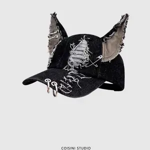 Y2K Hot Girl Graffiti Jeans Rabbit Ears Cowboy Baseball Hat Wash Graffiti Hip Hop Cap Women Men Party Team Baseball Cap