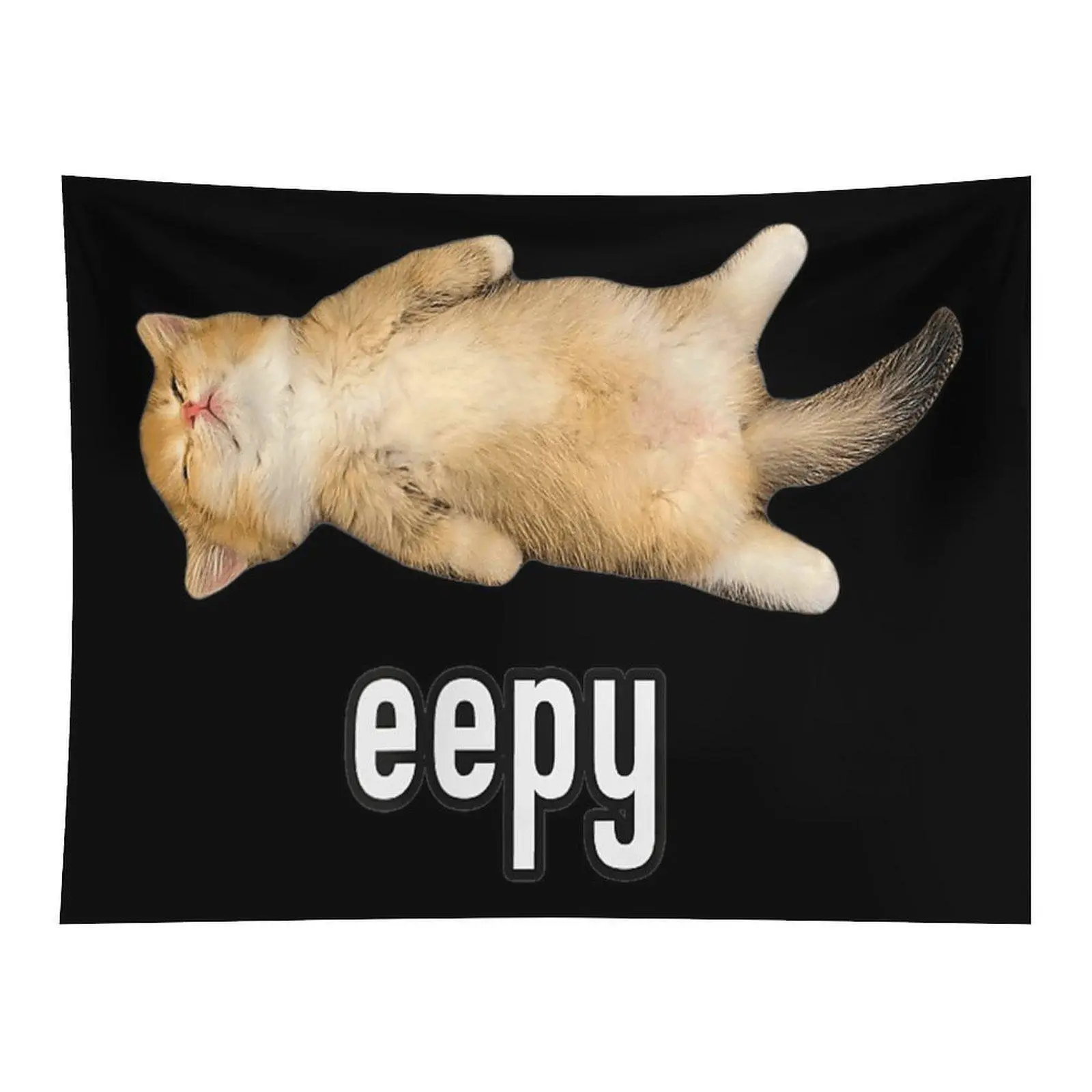 Black Background Sleepy Fluffy Orange Kitten Lying On Back Eepy Funny Meme Cute Pet Animal Wall Tapestry For Teen Girls Bedroom Dorm Decor