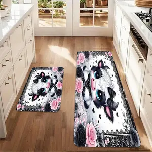 Cartoon Cow Pattern Kitchen Mat, 2 Counts/set Non-slip Kitchen Rug, Rectangle Home Decor Floor Mat for Kitchen Living Room Bedroom, Animal Printed Rug