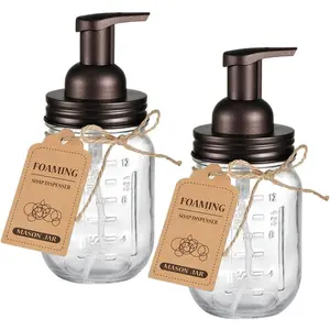 Mason Jar Foaming Soap Dispenser Rustproof Stainless Steel Lid BPA Free Foam Pump Waterproof Labels Rustic Farmhouse Decor Refill Hand Soap Dispenser Bathroom Accessories Bronze 2 Pack