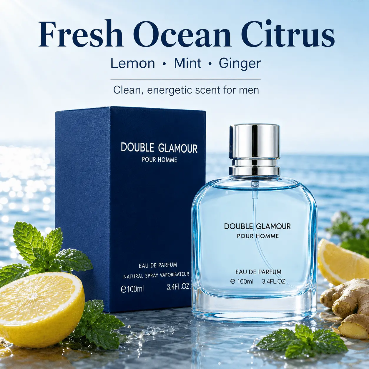 Fresh Ocean Citrus Eau de Parfum for Men 100ml Lemon Mint Ginger Clean Energetic Scent