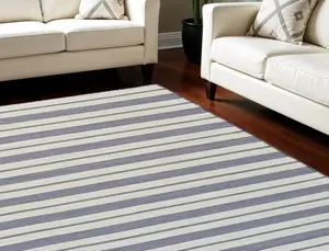 212 MAIN Handmade 10x14 ft. Casual Striped Rectangle Area Rug, Ivory & Blue, Stain-Proof, High-Traffic Living Room Decor, Handmade Rug