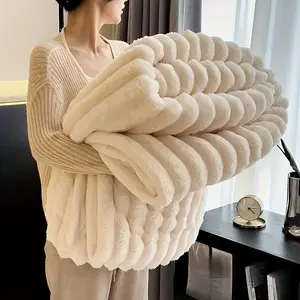 260g Wide Striped Flannel Blanket, Bed and Sofa Cover, Bedroom Living Room Outdoor Camping, Warm Thickened Comfortable Plain Design, Throw Blankets