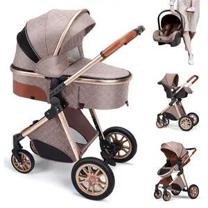 (without base)Wisesonle 3 In 1 Baby Stroller Folding Pushchair Vista Stroller With Reversible Seat High Landscape Design No Base Included