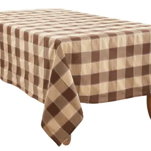 Saro Lifestyle Cotton And Poly Blend Stitched Plaid Tablecloth, Mocha, 70" x 104"